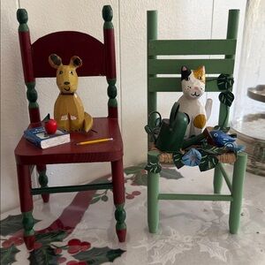 Susan Ryan   both chairs 🪑 Hand-Painted Cat Figurine on Green Chair
